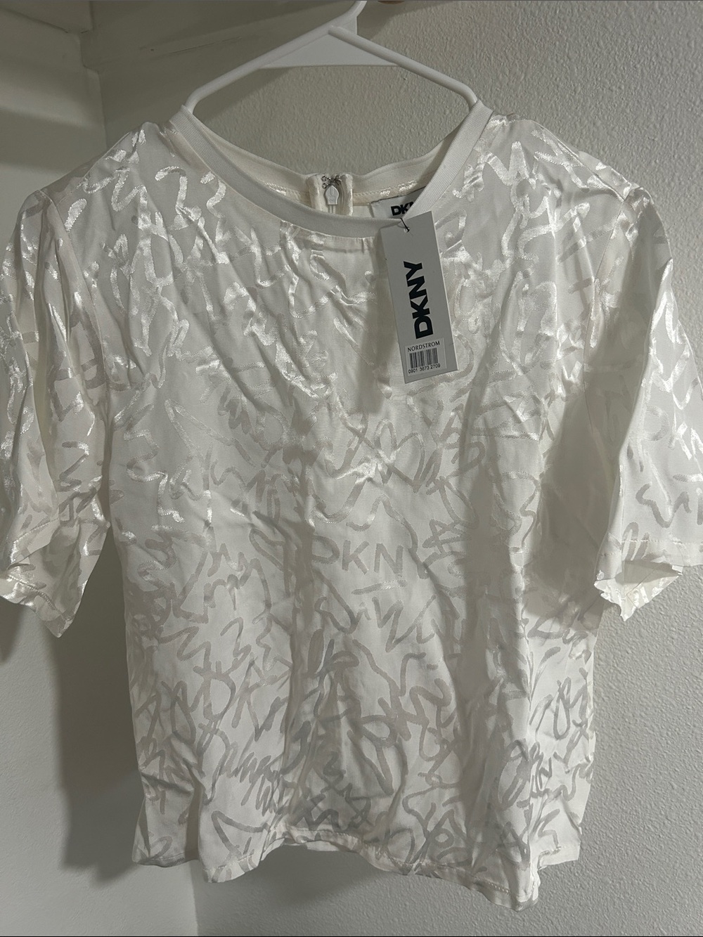 DKNY White Short Sleeve Logo-Pattern Tee
